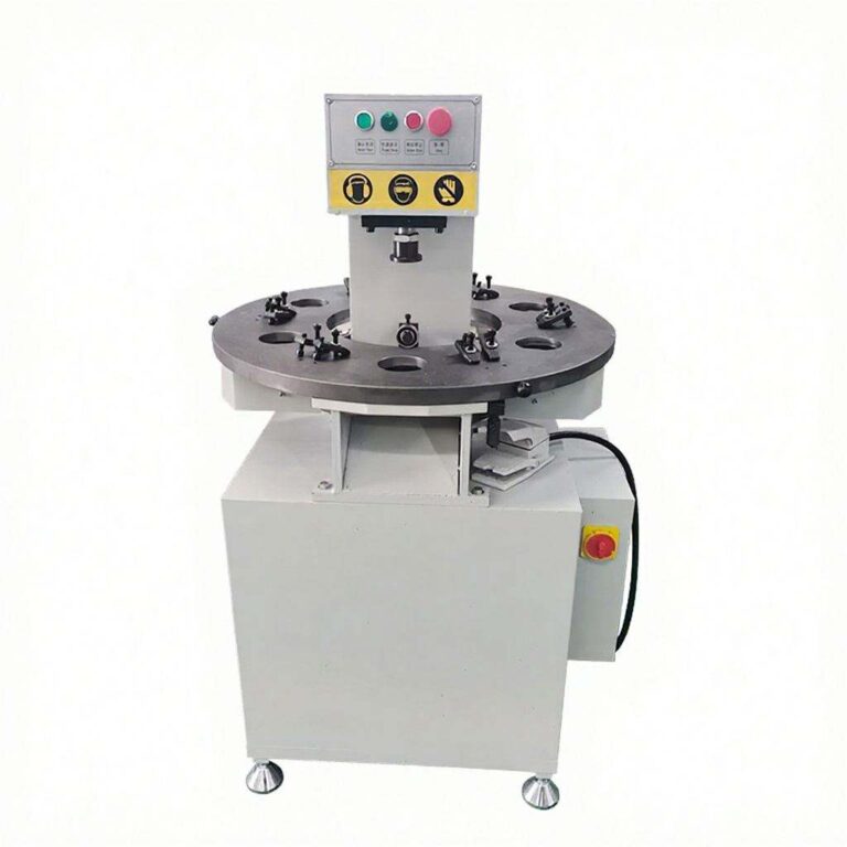 hydraulic aluminium profile punching machine for door and window, four-station aluminium punching machine punching handle hole, multi-mould hydraulic punching station rotary die table, aluminium curtain wall punching machine corner punch detail